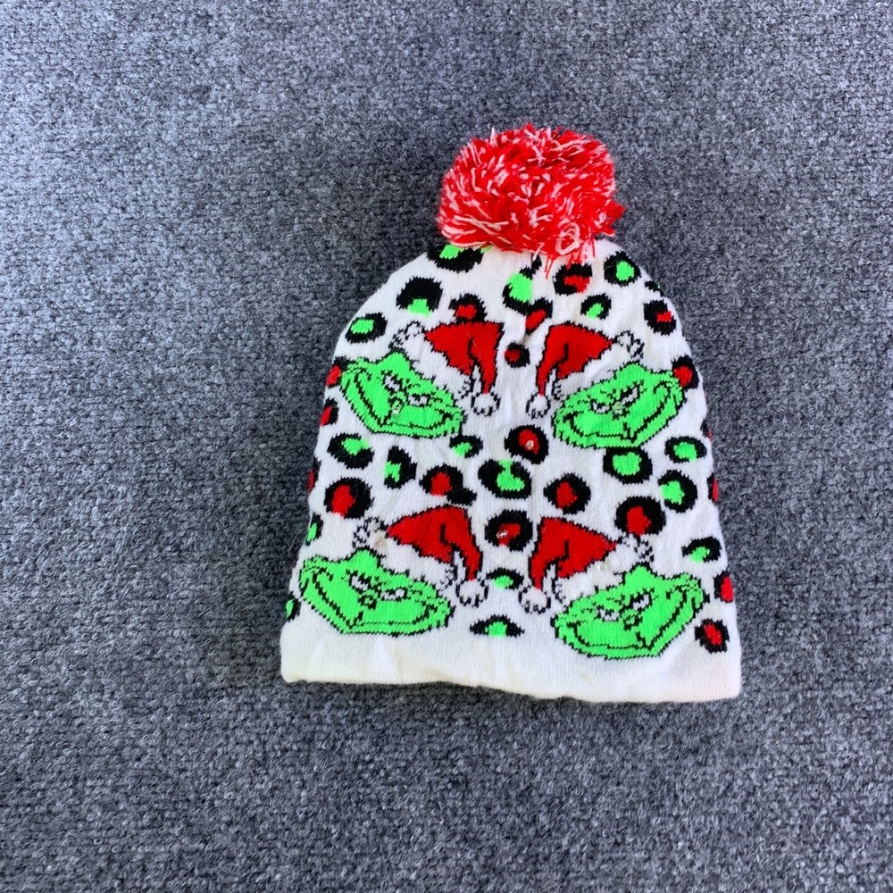 Grinch Christmas Beanie Hat Womens Pom Pom Winter Holiday Leopard Print Knit Cap